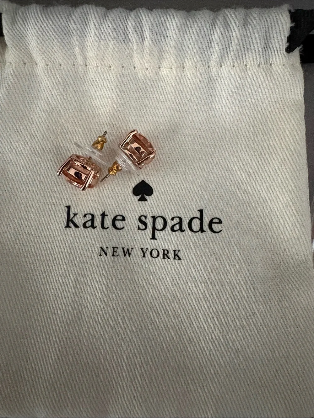 kate spade Rose Gold Pink Cushion Crystal Stud Earrings